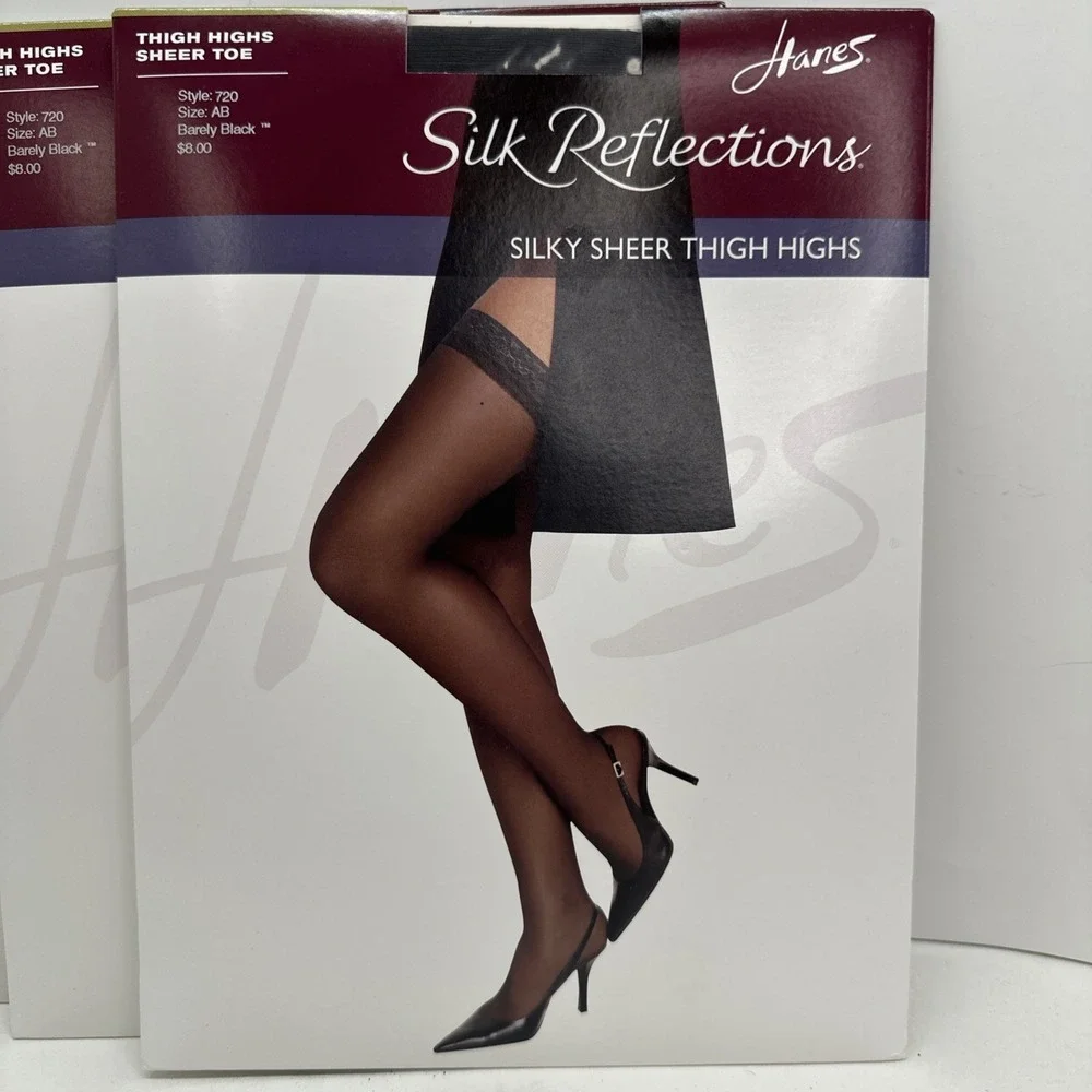 Hanes Silk Reflections Thigh Highs Sheer Toe Style 720 Sz AB Barely Black Lot